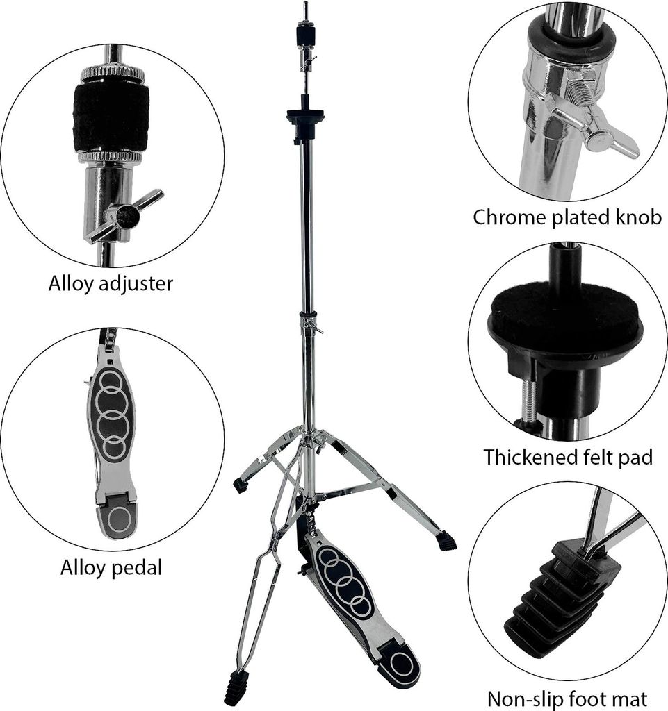 Beckenständer Tragbarer Hi-Hat mit glattem Pedal 3 Beine unterstützen höhenverstellbare Übungshalterung Passend für Universal