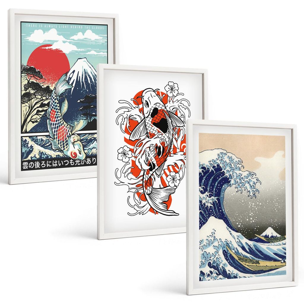 Bilder Set 3-teilig im weißen Rahmen – Wandbilder 3 Stück – gerahmte Poster für Wohnzimmer, Schlafzimmer und Flur – 40x60 cm – Berge von...