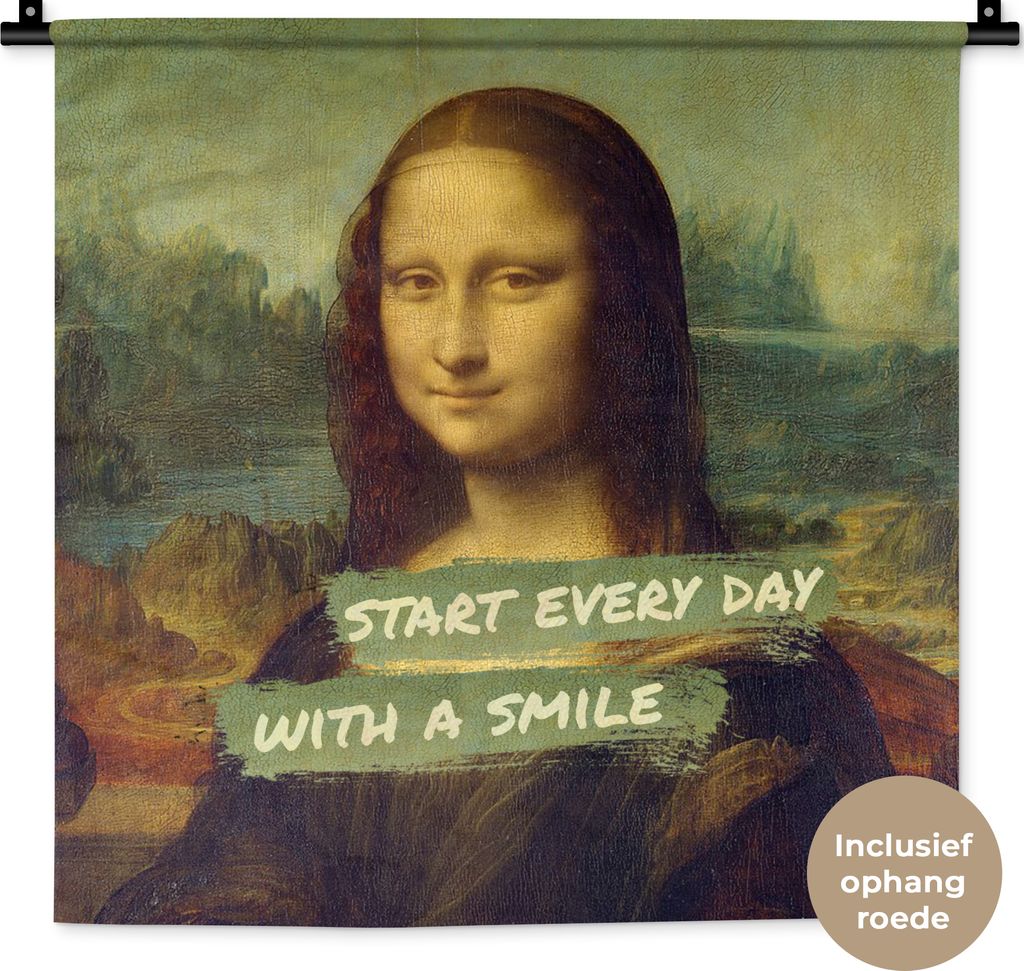 MuchoWow Wandteppich Wandbehang Mona Lisa - Zitat - Da Vinci 60x60 cm Tapisserie Dekoration Wandtuch - Dekorationen - Wand Decke