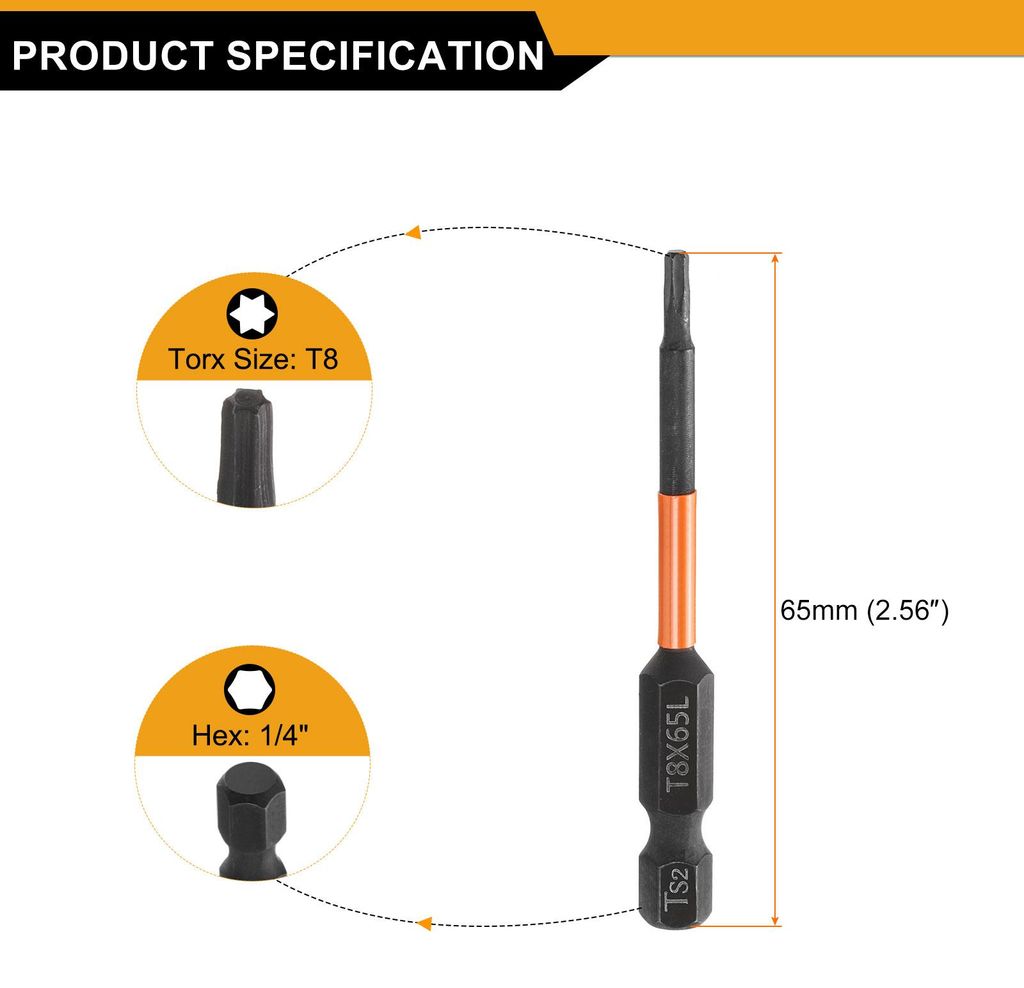 3 Stš¹ck T8 Torx Bit Schraubendreher Bit Set 65mm lang 1/4" Magnetisch Sechskantschaft Ohne Loch Hex Sechskant Phosphatbeschichtetes S2 Stahl Bit...