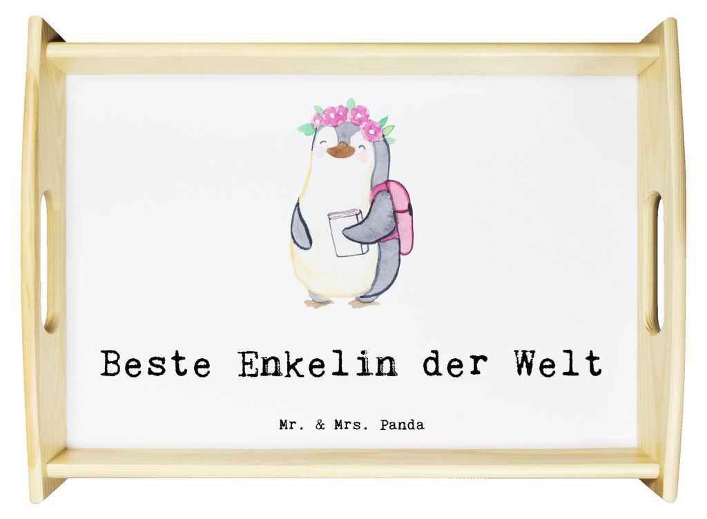 Mr. & Mrs. Panda Tablett Pinguin Beste Enkelin der Welt - Weiß - Geschenk, Enkeltochter, betttablett, Taufe, zum servieren, Geschenkidee, Oma, Opa...