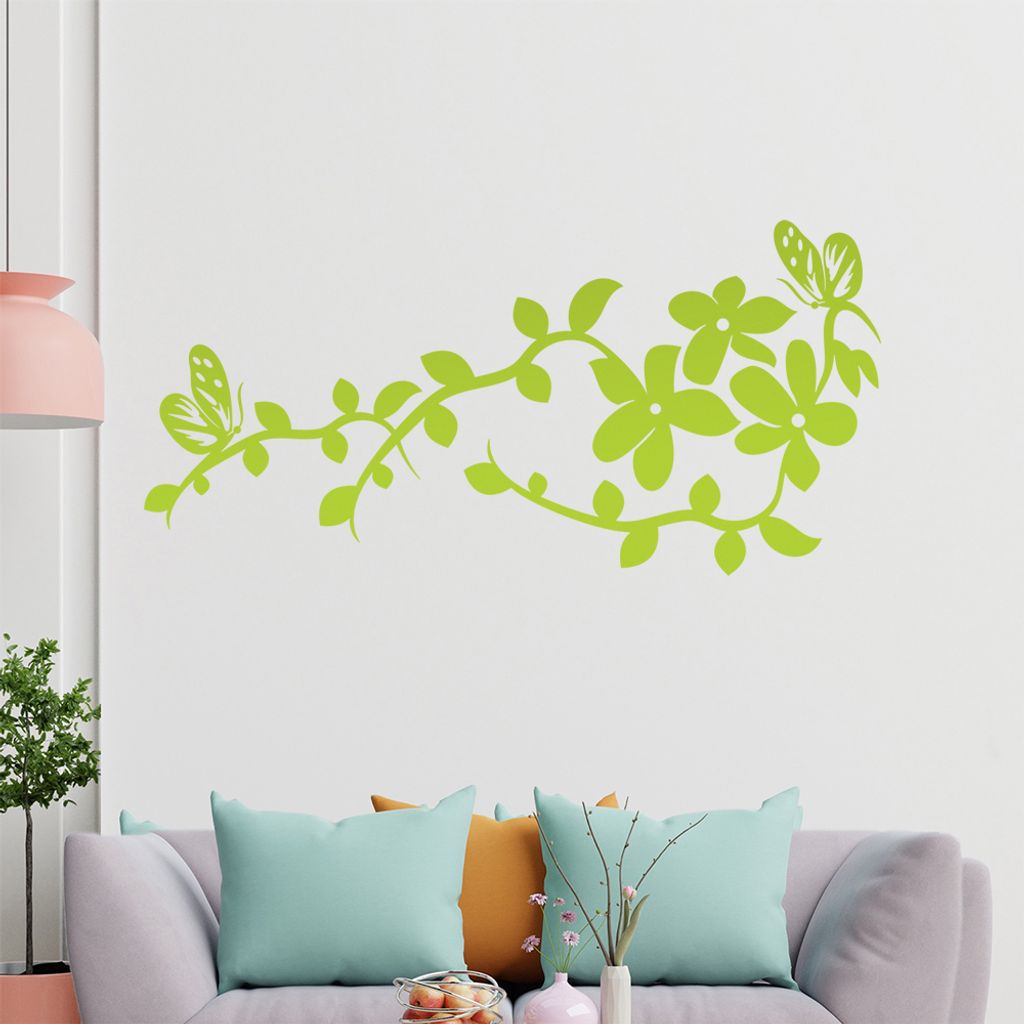 Falter Schmetterling Ranke Wandtattoo in 6 Größen - Wandaufkleber Wall Sticker - Dekoration, Küche, Wohnzimmer, Schlafzimmer, Badezimmer