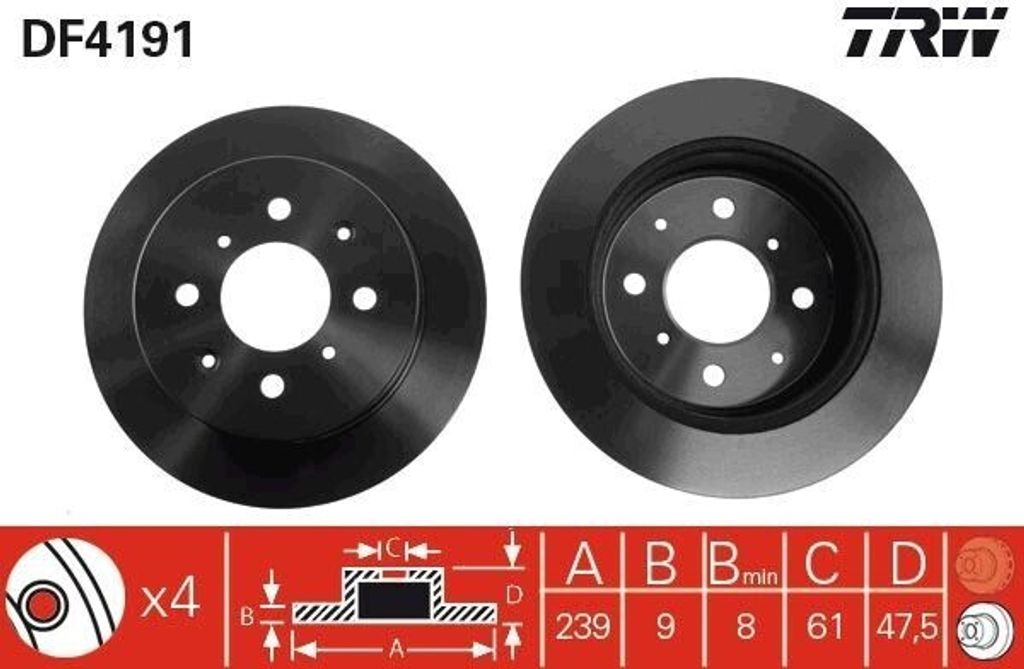 TRW DF4191 Bremsscheibe OE 42510SR3A11 kompatibel mit Civic, CRX, Jazz, NSX