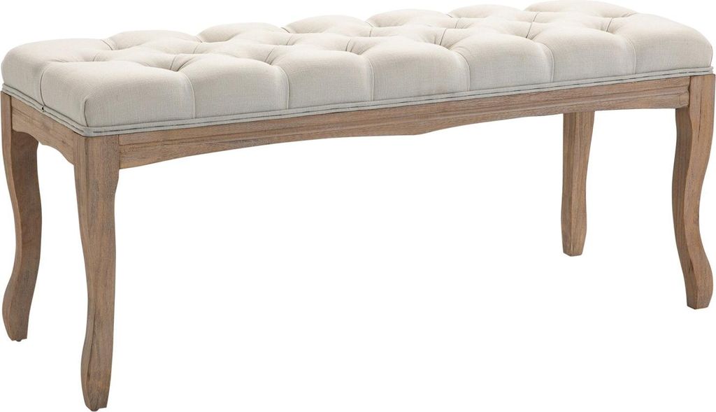 Polsterbank Für Schlafzimmer Und Wohnzimmer Sitzbank, Truhenbank, Vintage Bettbank, Gummiholz, Leinen, Beige, 110X40X48Cm