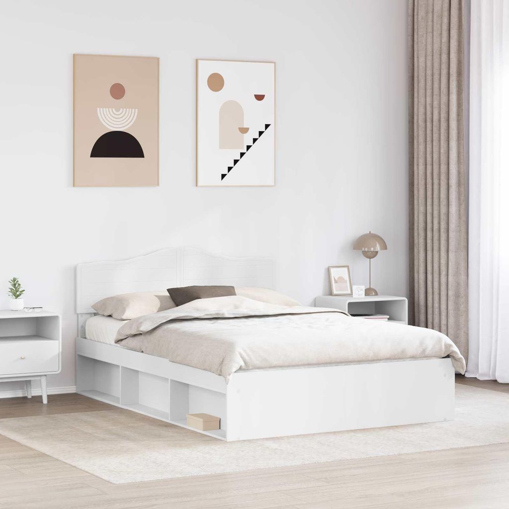 (Design 2026) Bettrahmen mit Kopfteil Weiß 160 x 200cm Massives Kiefernholz - HOMMIE 599447 - Klassische BettenJugendbett Tagesbett