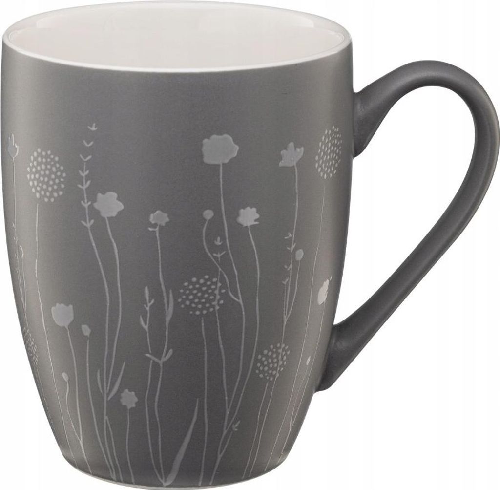 Grauer Porzellanbecher 340ml mit Blumenprägung