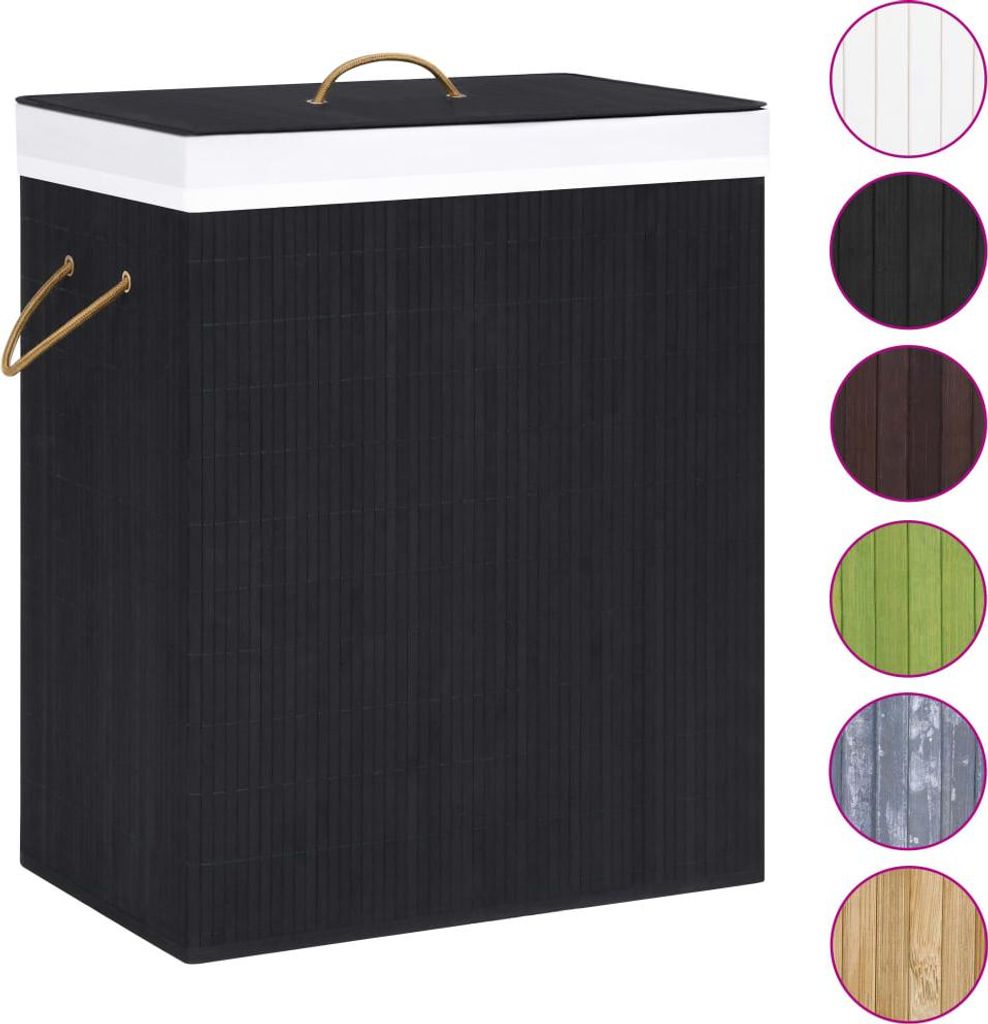 vidaXL Bambus-Wäschekorb mit 1 Fach Schwarz 83 L