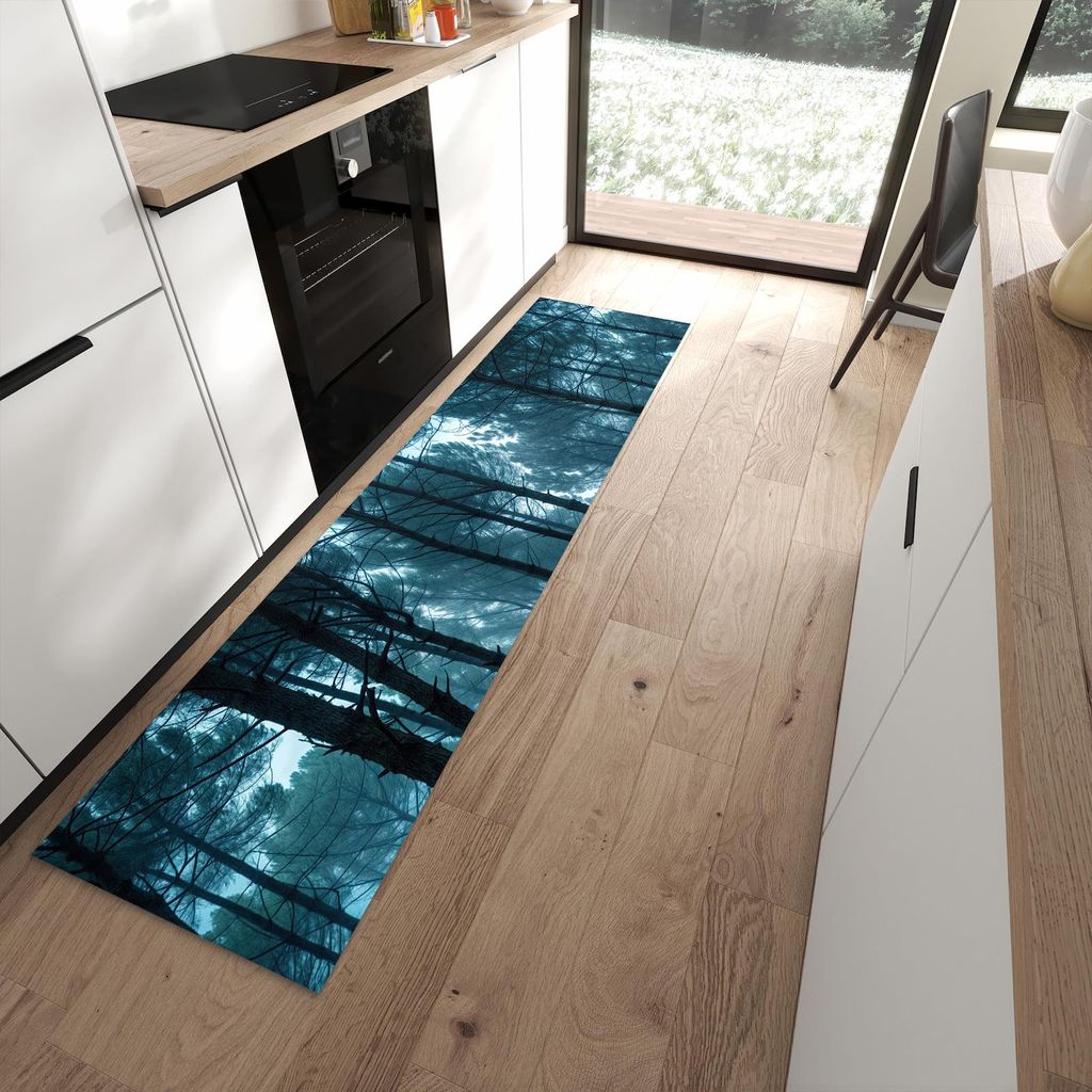 Küchenteppich 60x240cm rutschfest & abwischbar PVC Läufer - Nebeliger Wald