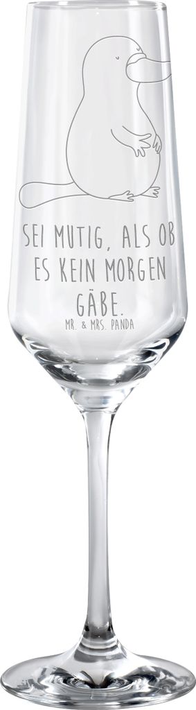 Mr. & Mrs. Panda Champagnerglas Schnabeltier Mut - Transparent - Geschenk, Glas, Schaumweinglas, Sektkelch, Trinkglas, Büro, Raodtrip, Training, S...