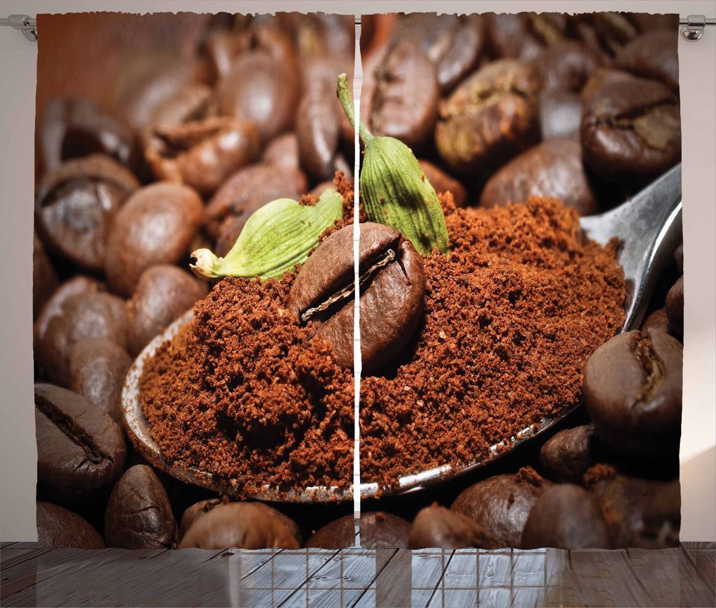 ABAKUHAUS Kaffee Rustikaler Vorhang, Geschmack von grünem Kardamom, Wohnzimmer Universalband Gardinen mit Schlaufen und Haken, 280 x 225 cm, Braun...