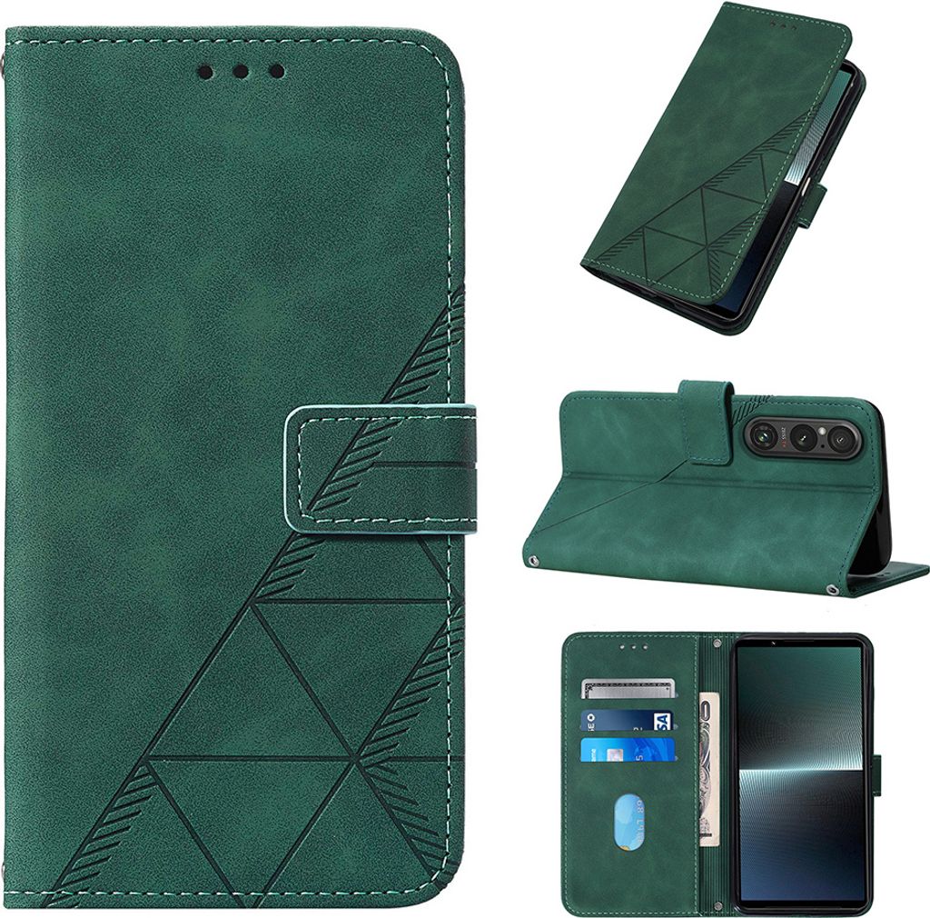Hülle für Sony Xperia 1 V Prägung Flip Leder Kartenfächer Schutzhülle mit Ständer Grün