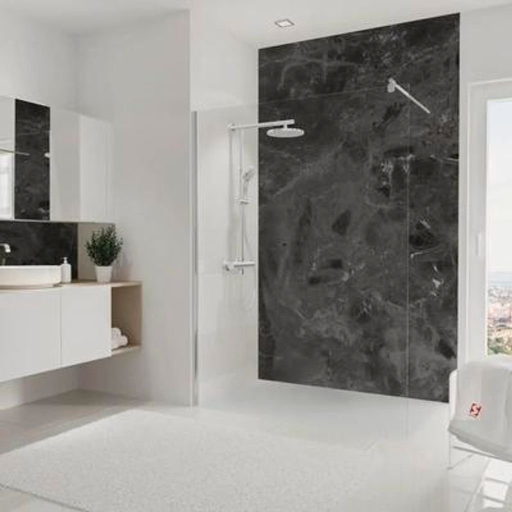 Duschrückwand SCHULTE DecoDesign ExpressPlus Marmoroptil Anthrazit-Perlmutt Softtouch 255 x 150 cm EP19015254 842