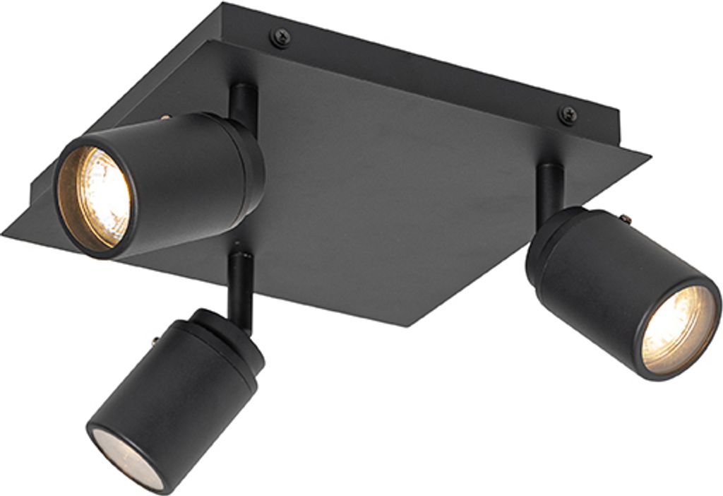 QAZQA - Modern Moderner Spot I Spotlight I Deckenspot I Deckenstrahler I Strahler I Lampe I Leuchte schwarz quadratisch 3-flammig Spotbalken-Licht ...