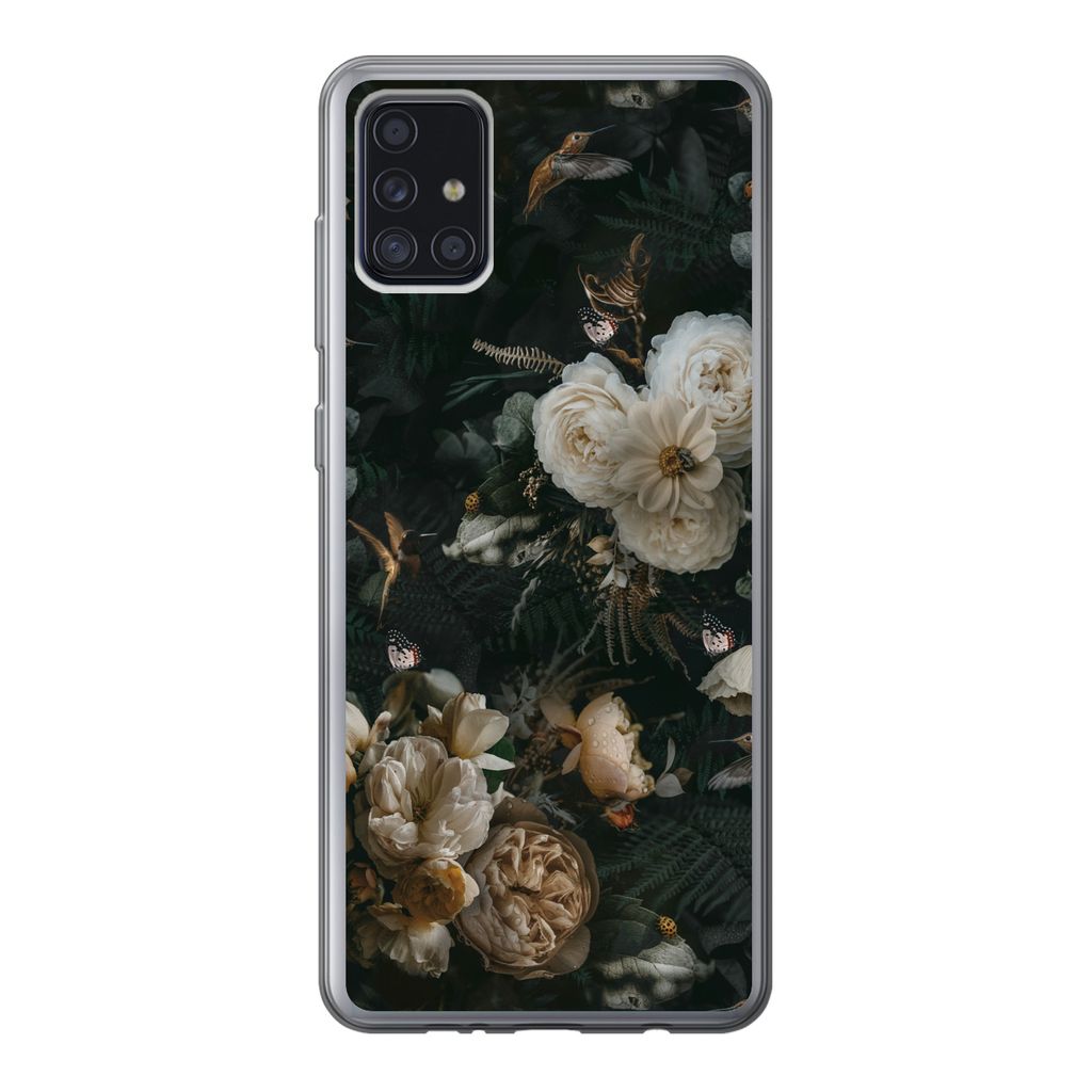 MuchoWow Handyhülle Schutzhülle Hülle für Samsung Galaxy A52 5G Blumen - Muster - Vogel Silikon Softcase Handy Hülle - Umschlag
