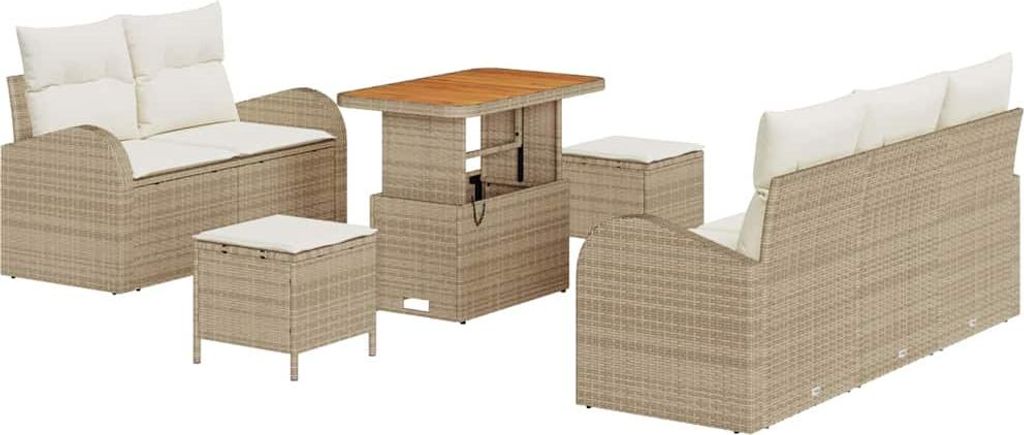 vidaXL Garten-Sofa-Set mit Kissen mit Speicher 8 pcs Beige und Creme