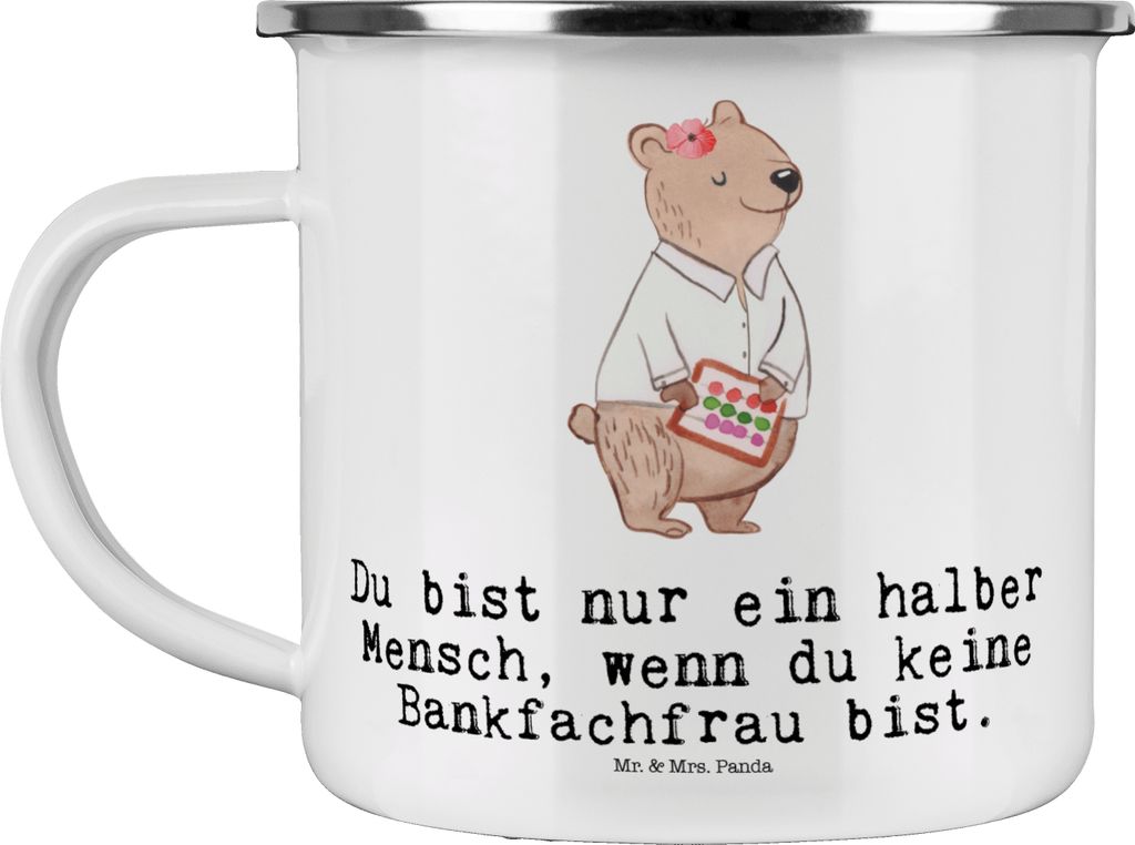 Mr. & Mrs. Panda Teetasse Bankfachfrau Herz - Weiß - Geschenk, Bankangestellte, Emaille Tasse, Beruf, Witzig, Lustig, Spruch, Danke, Becher, Pott,...