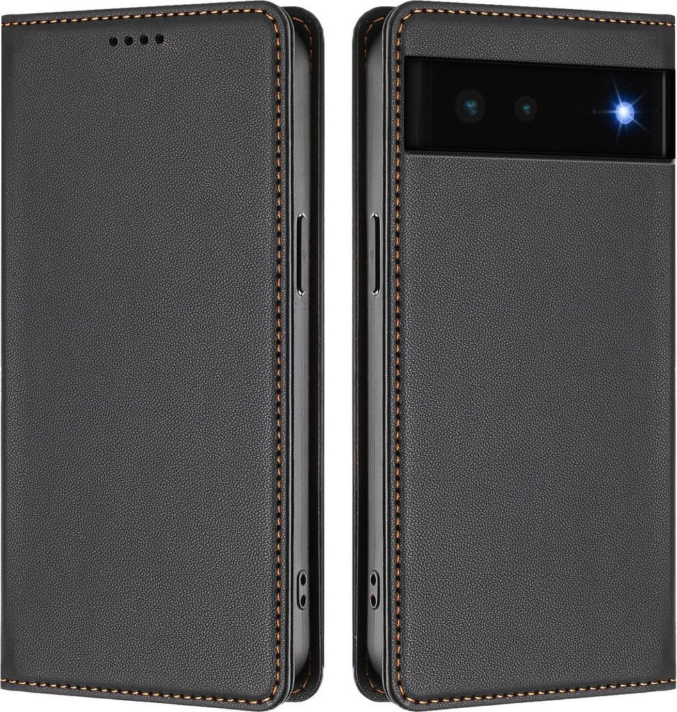 Handyhülle für Google Pixel 6, Kunstleder Klapphülle Stoßfeste Magnetische Hülle mit Ständer Schwarz