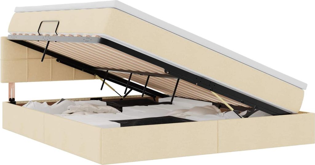 Bett mit Stauraum und LED mit Matratze Creme 180 x 200 cm Stoff