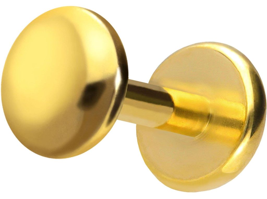 Ohrpiercing, Nasenpiercing Titan Labret mit Push Fit DISC Gold Stablänge: 5mm | Stabstärke: 1mm | Discgröße: 4mm