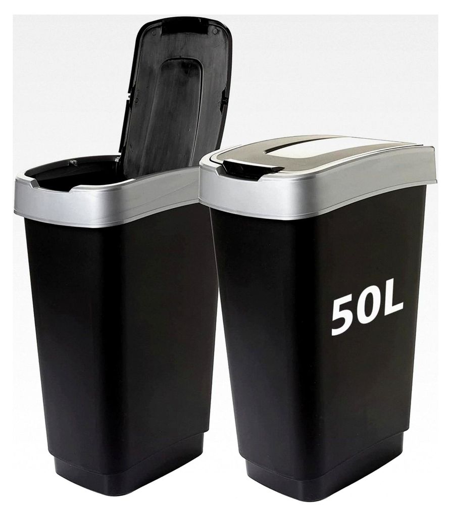Duo Mülleimer Küche 2 Fächer 50L - Geruchsdicht Doppelabfalleimer mit Schwingdeckel, 2er Set, 60x45x34 cm, Robuster Recycelbarer Kunststoff, Sch...