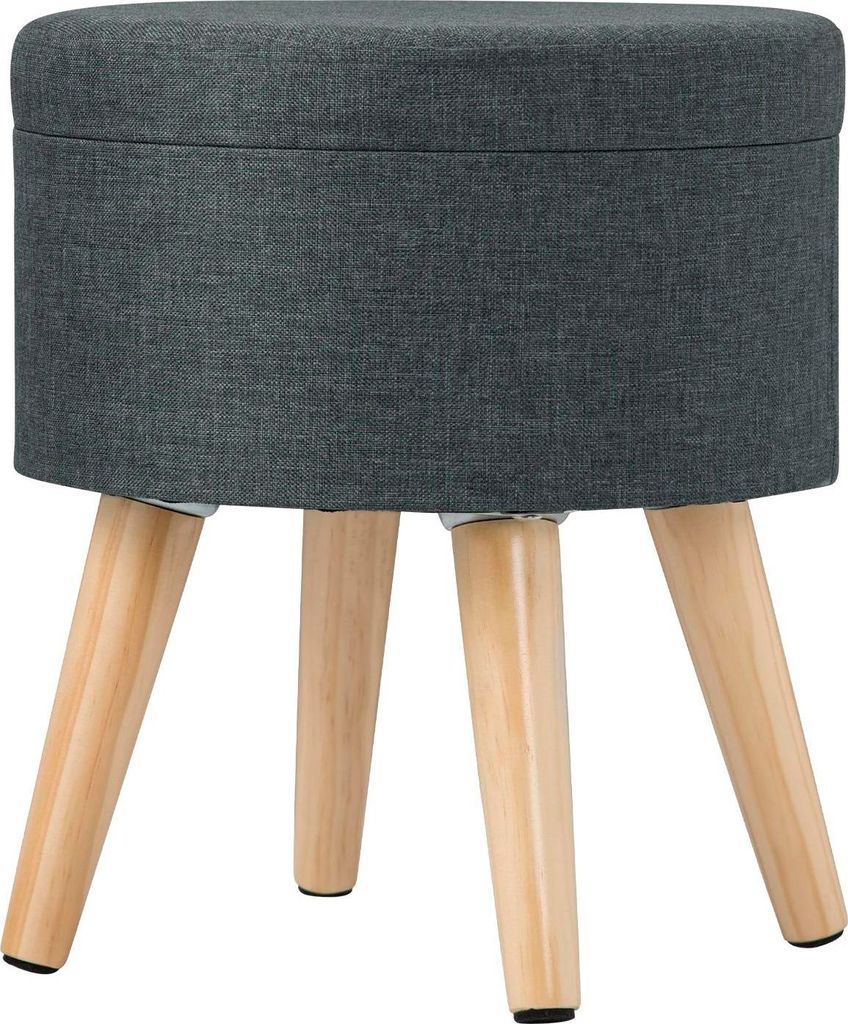 Sitzhocker mit Stauraum - Runder Pouf/Ottoman - Durchmesser 32 cm - Höhe 26 cm - Abnehmbarer Deckel - Leinen/Samtbezug - Massivholz-Basis - Bis 15...