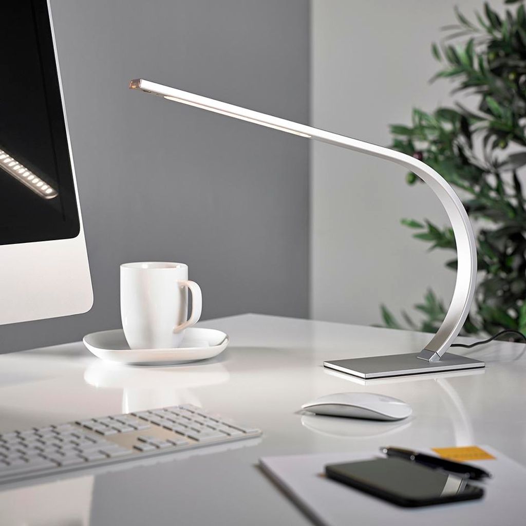 MeLiTec LED Schreibtischleuchte T94-2 in Anthrazit, dimmbar mit Memory-Funktion, 36 cm hoch, energiesparend, warmweißes Licht : Chrom-Matt Oberfl...