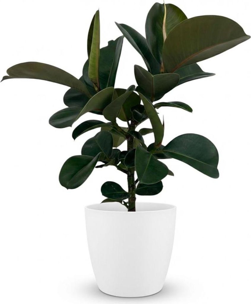 Green boutiQ - Zimmerpflanze - Gummibaum - Ficus Elastica Cloe - Grün - Pflegeleicht - 1 Pflanze - mit weißem Übertopf - Topf 19cm - Höhe 65cm