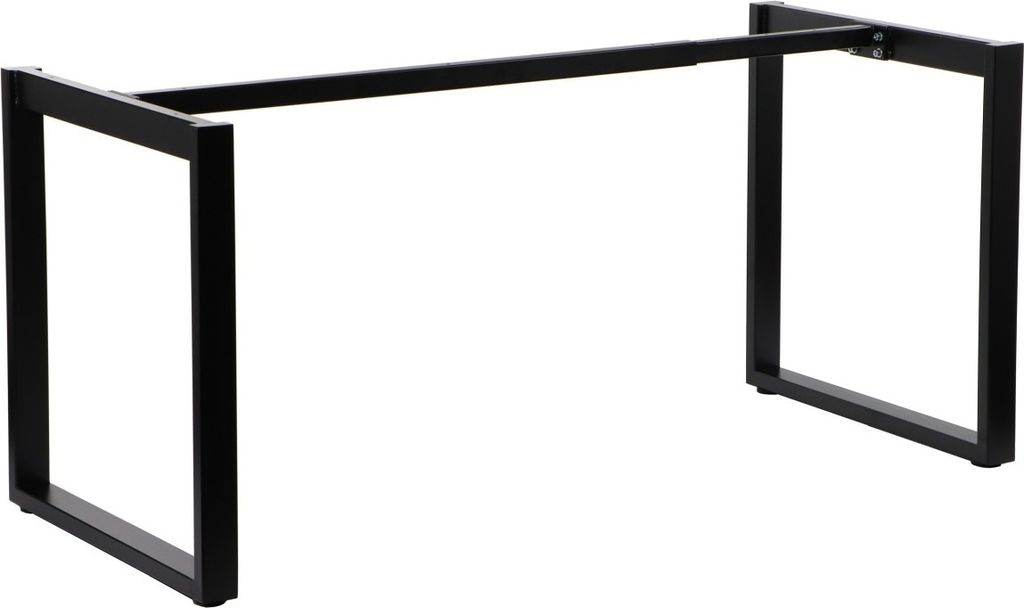 A black metal table frame on a white background.