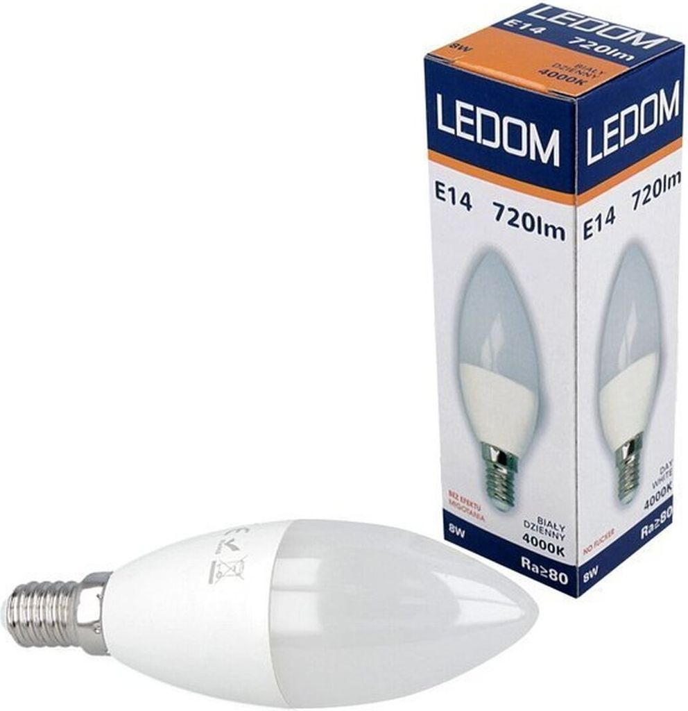 LEDOM 8W LED E14 C37 Leuchtmittel Kerzenlampe 720lm 4000K Neutralweiß 180° Kerzenform Glühlampe