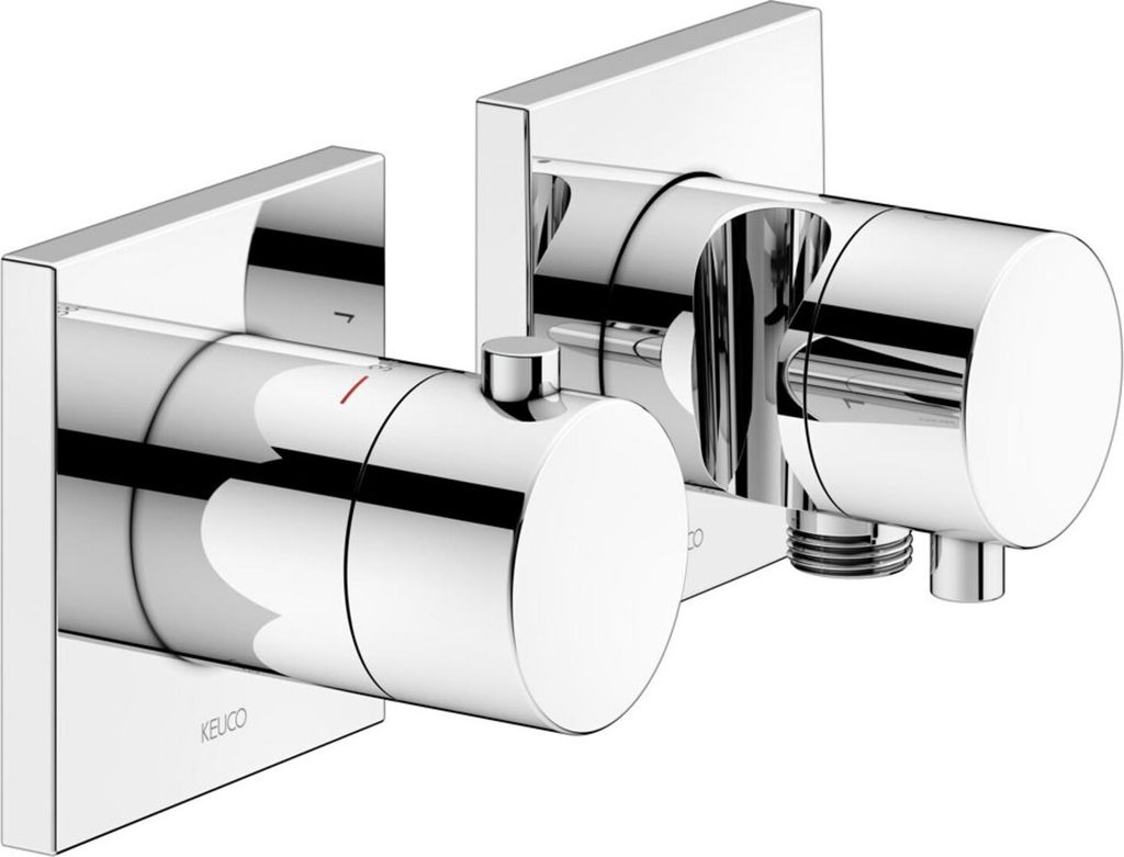 A close-up studio shot of a chrome bathroom faucet set.