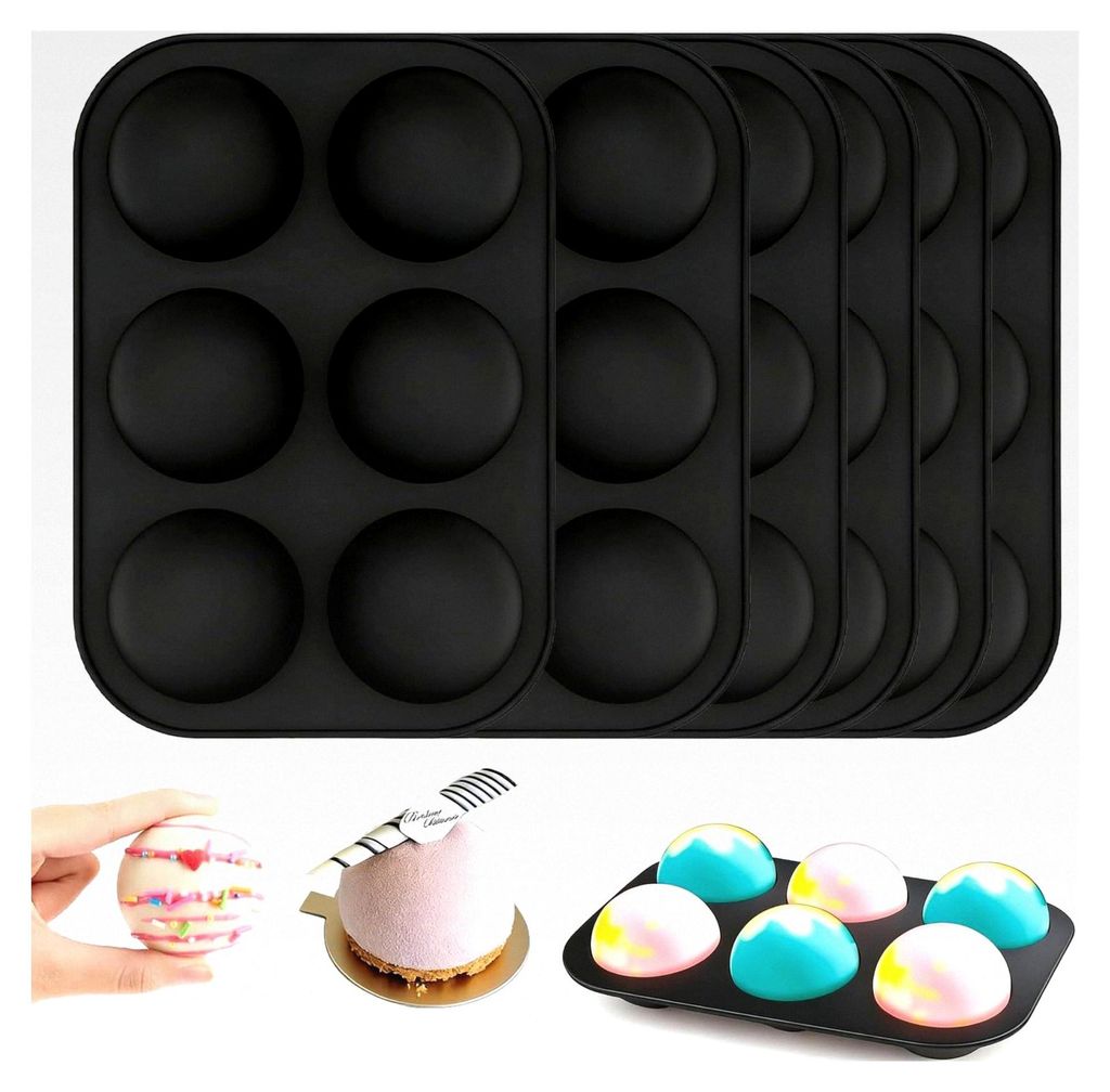 Silikonform mit 6 Halbkugeln, Ø 5 cm für Schokolade, Kuchen, Gelee, Mousse