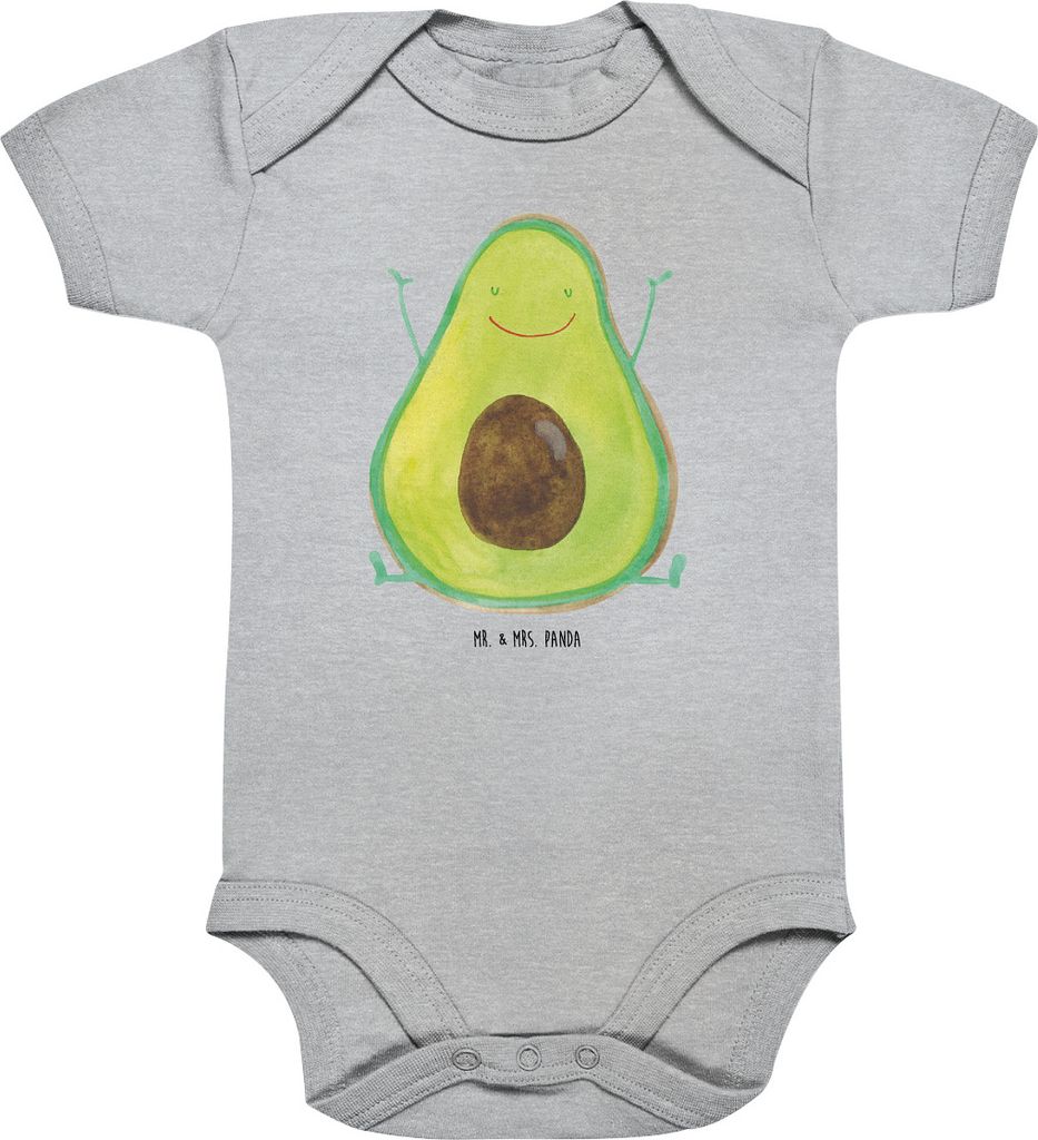 Mr. & Mrs. Panda Strampler Baby Avocado Glücklich 3. - 6. Monat - Heather Grey - Geschenk, babykleidung body, Frucht, Freude, Babystrampler, overa...