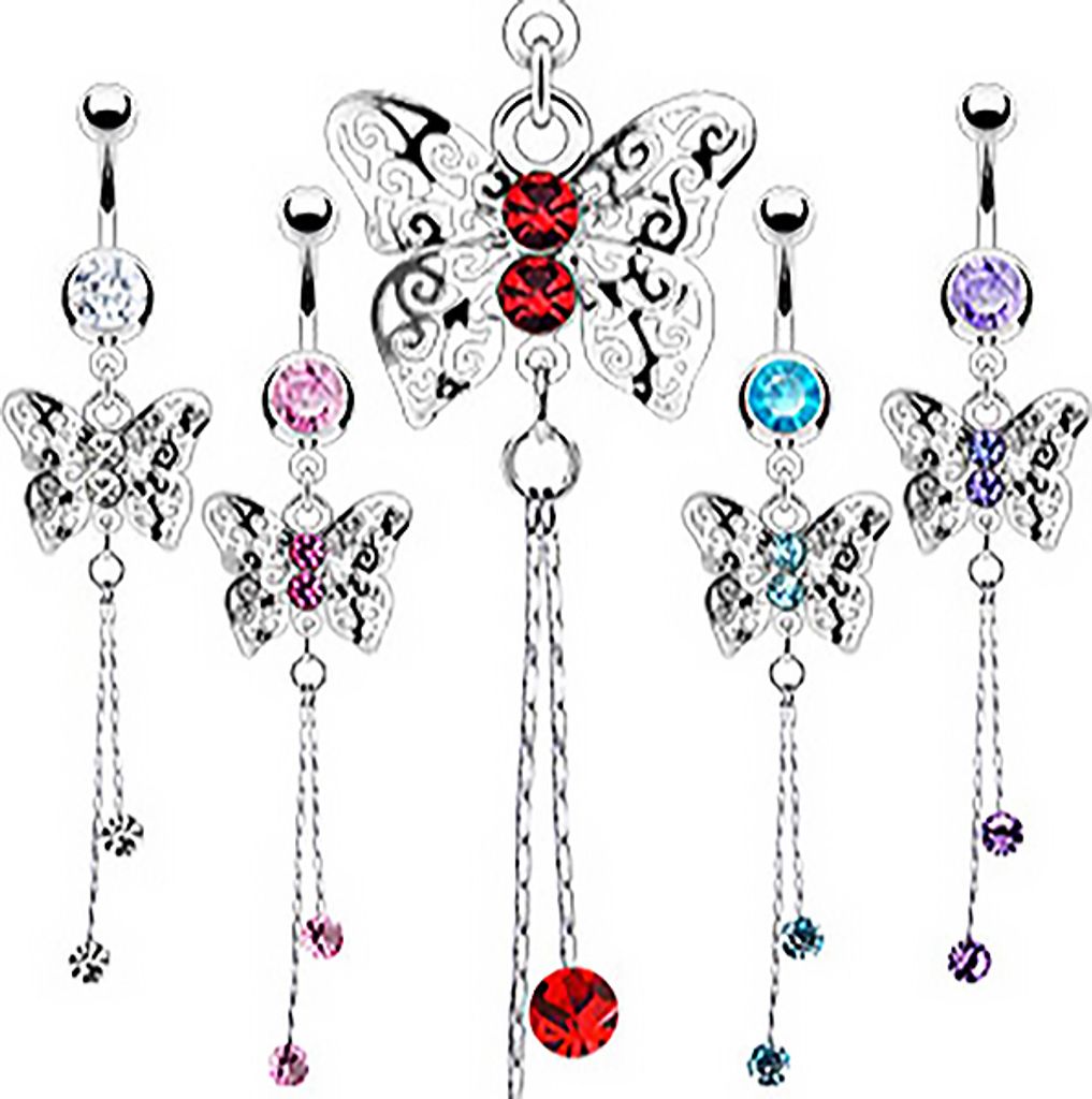 edler Bauchnabelpiercing mit Anhänger Schmetterling Nabelpiercing Butterfly transparent