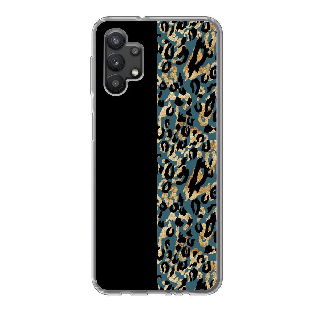 MuchoWow Handyhülle Schutzhülle Hülle für Samsung Galaxy A32 5G Pantherdruck - Gold - Pelz Silikon Softcase Handy Hülle - Softcase