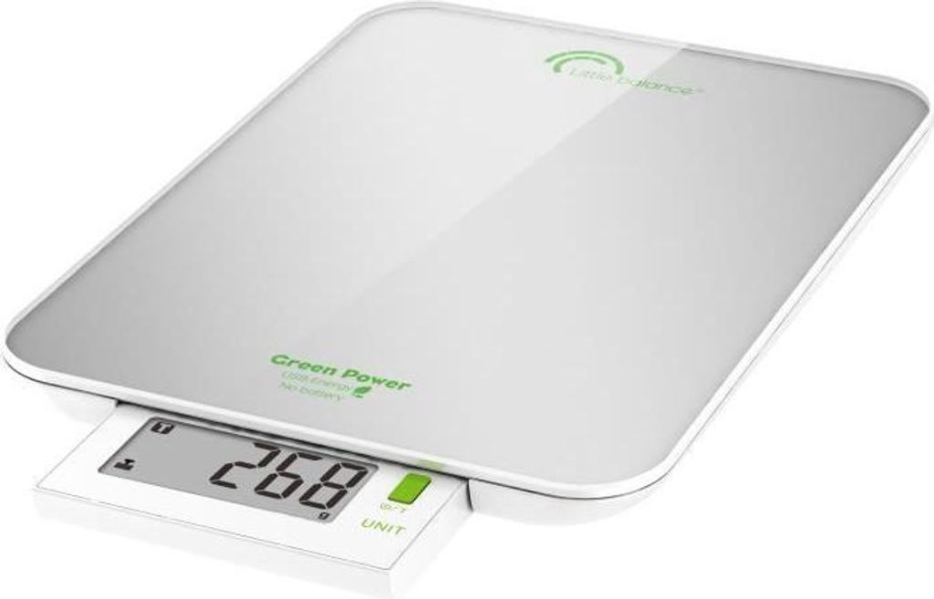 Küchenwaage Little Balance Slide 6, Digital, USB Wiederaufladbar, XL Retractable Bildschirm, XL Plateau, Silber