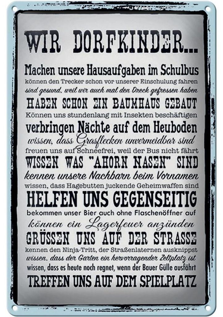 Blechschild Spruch 20x30cm wir Dorfkinder Hausaufgaben Bus Produktbild 