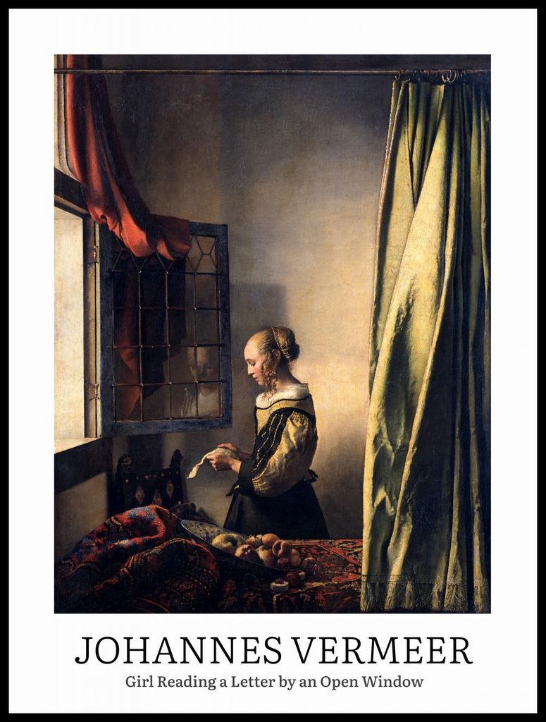 Plakat 60x80cm Design Mädchen beim Lesen, Vermeer Vintage für das Wohnzimmer