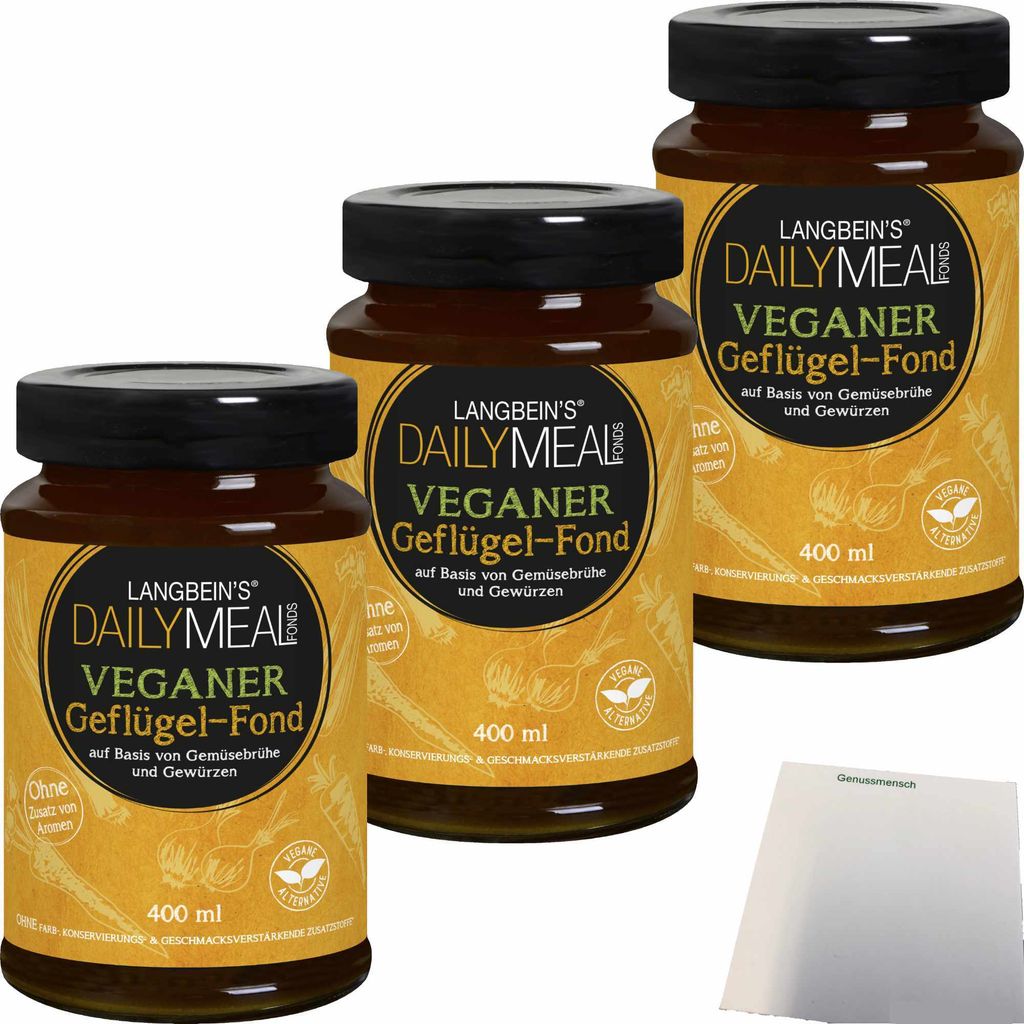 Langbeins DailyMeal Veganer Geflügel-Fond 3er Pack (3x400ml Glas) + usy Block