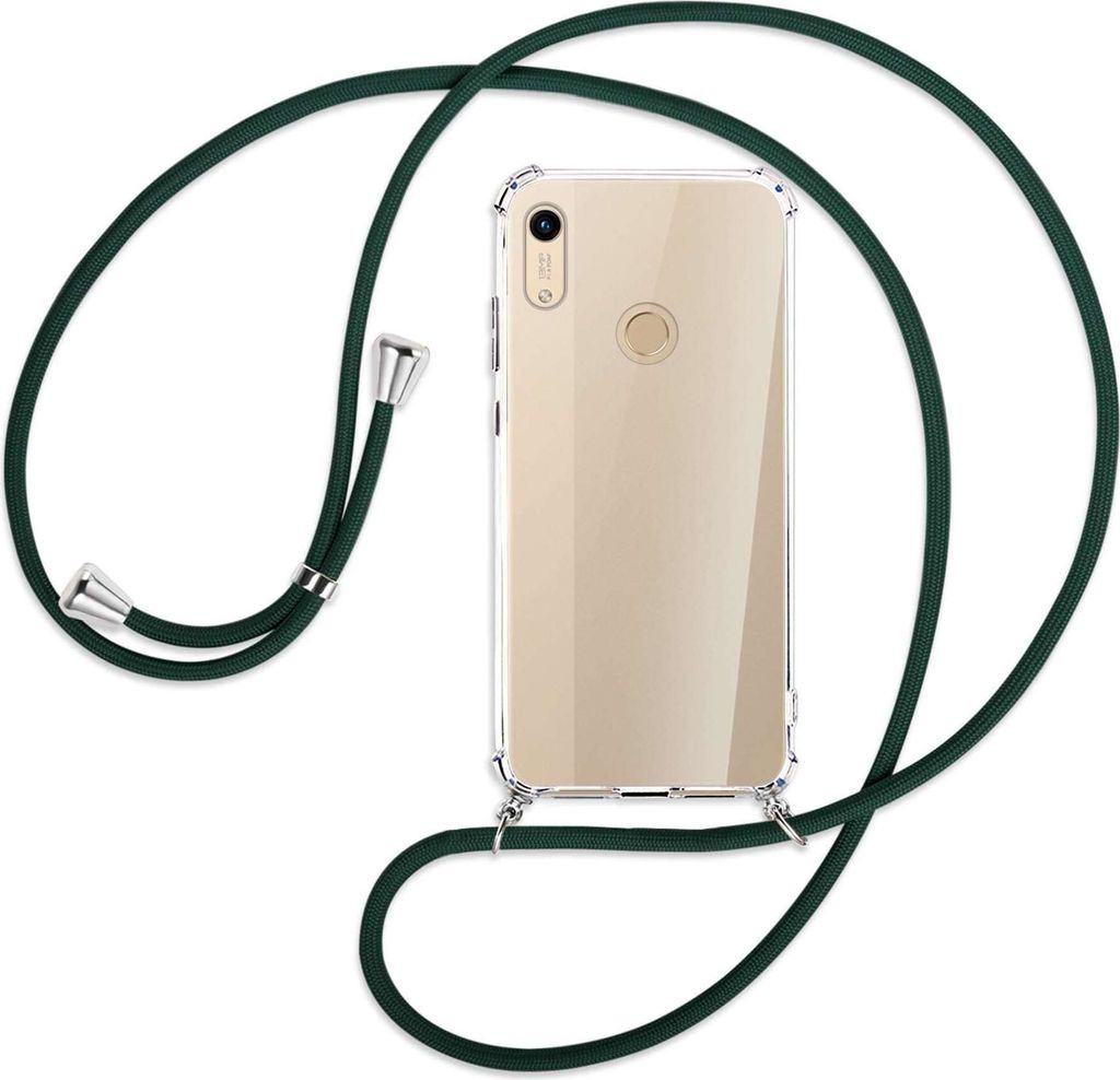 Handykette Backcover-Schutzhülle mit Band (Metall silberfarben) für Honor 8A / Huawei Y6s 2019 - dunkelgrün