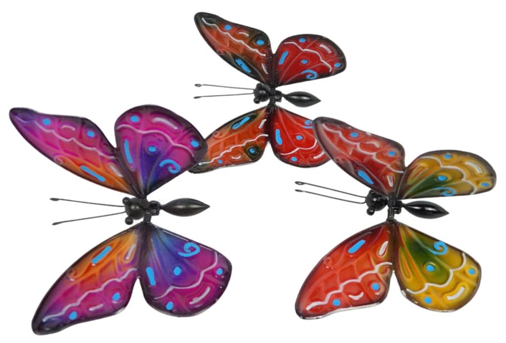 aus .. Gartendekoration 55 cm Gartenstecker Schmetterlinge Achat 3er Set ca 