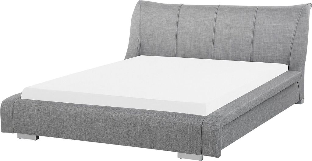 BELIANI Lederbett Grau 160 x 200 cm Mit Lattenrost Gschwungene Form Gepolstertes Kopfteil in Leinenoptik Ziernähten Modern