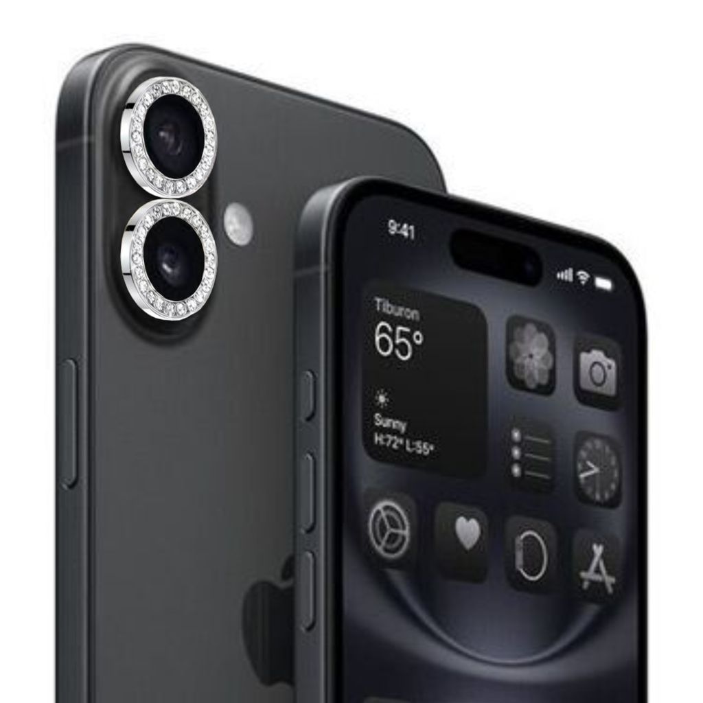 Glitzernde Linsenschutz Kameraschutz Ringe für Apple iPhone 16 Plus in Silber
