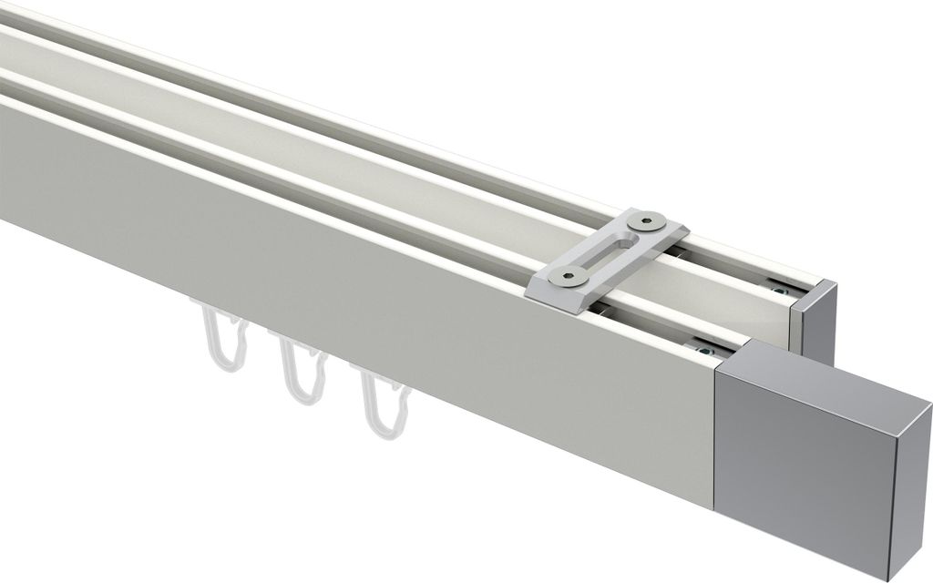 Interdeco Innenlaufstange / Gardinenstange mit Innenlauf Weiß / Chrom, Typ Smartline Lox (Quader) Deckenmontage, 14x35 mm 2-läufig, 360 cm