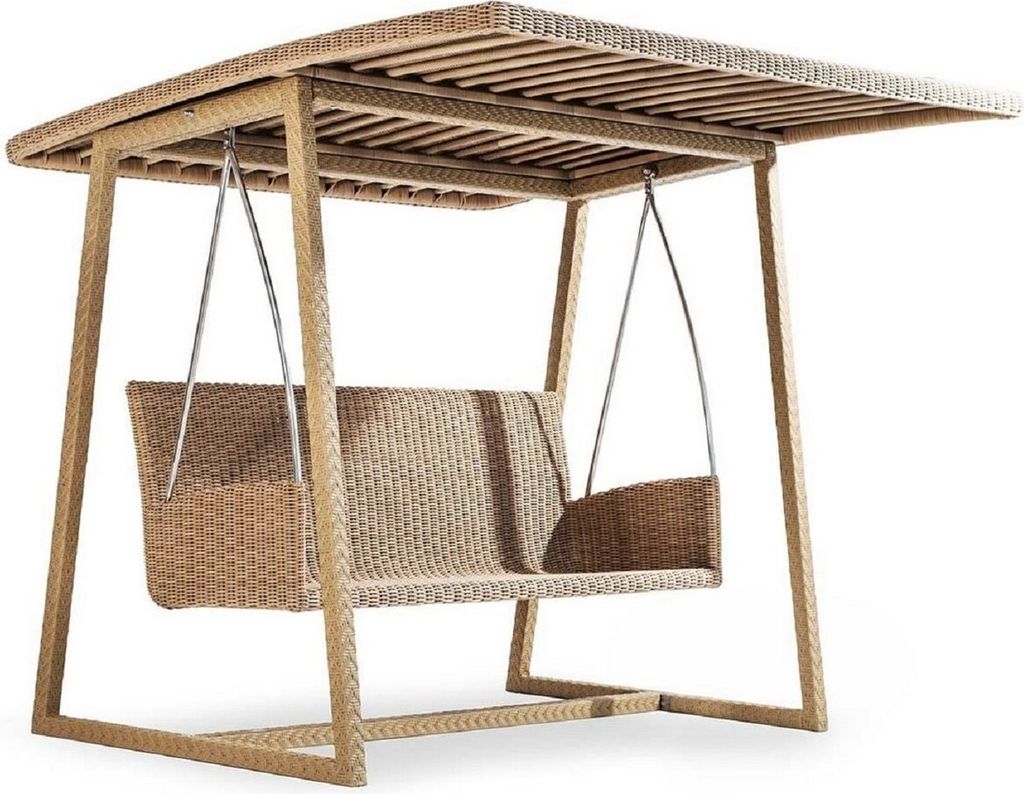 Casa Padrino Luxus Gartenschaukel Naturfarben 226 x 190 x H. 181 cm - Wetterbeständige Hollywood Schaukel mit Sonnendach - Garten Möbel - Terrass...