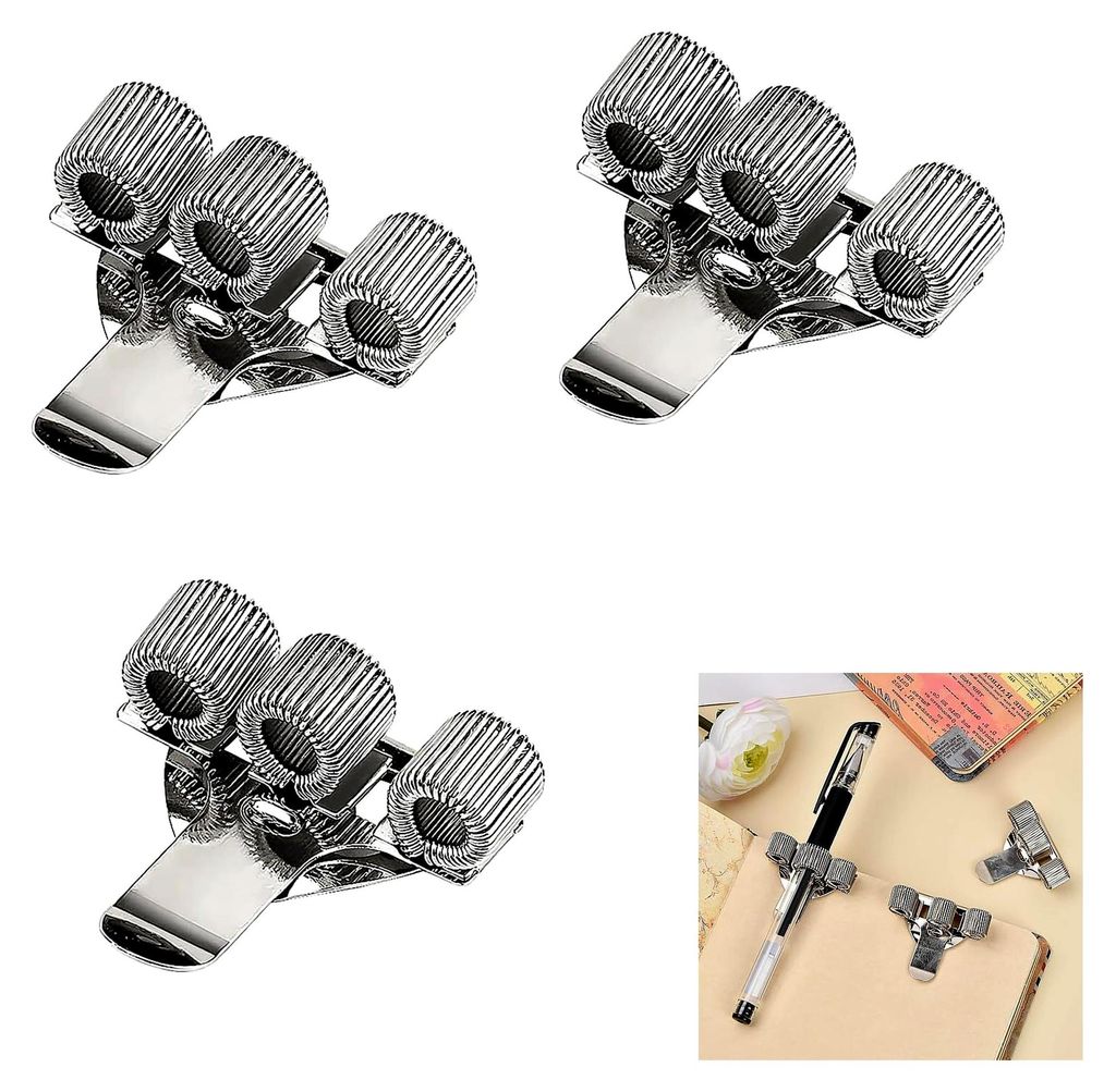 3 Stück Stifthalter, Kugelschreiberhalter, Metall-Stifthalter mit Taschenclip, für Home Office Whiteboard Silber (Silber Dreilöcher)