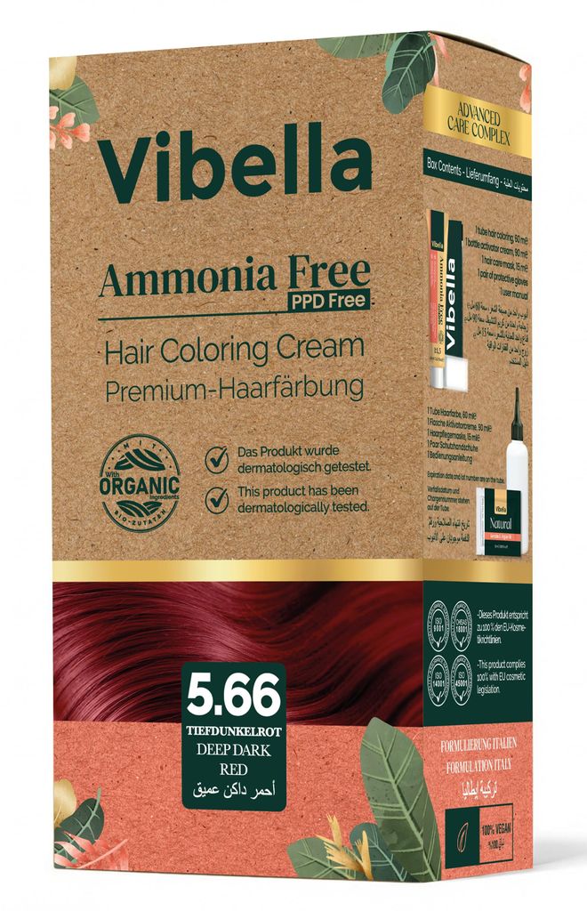 Vibella Haarfärbecreme Nr. 5.66 Tiefdunkelrot – Premium-Haarfärbung ohne Ammoniak, Strahlende Farbbrillanz & zuverlässige Grauabdeckung, Mit P...
