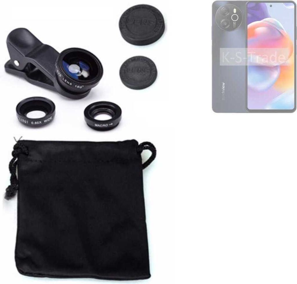 K-S-Trade Smartphone Kamera Linsen Set Kompatibel mit Blackview Shark 8 3in1 Clip-On Kamera Adapter Macro Weitwinkel FishEye Fischauge Objektiv Linse