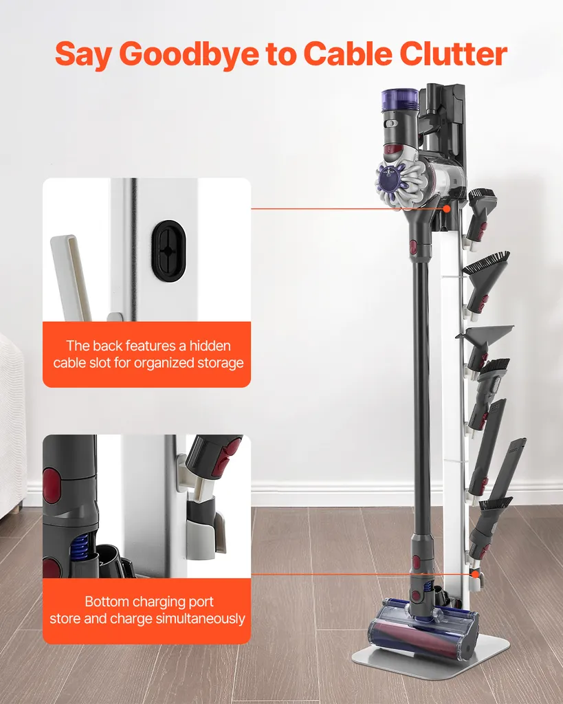 Support Aspirateur Dyson Argenté 126 cm avec Base Stable sans Perçage - 5