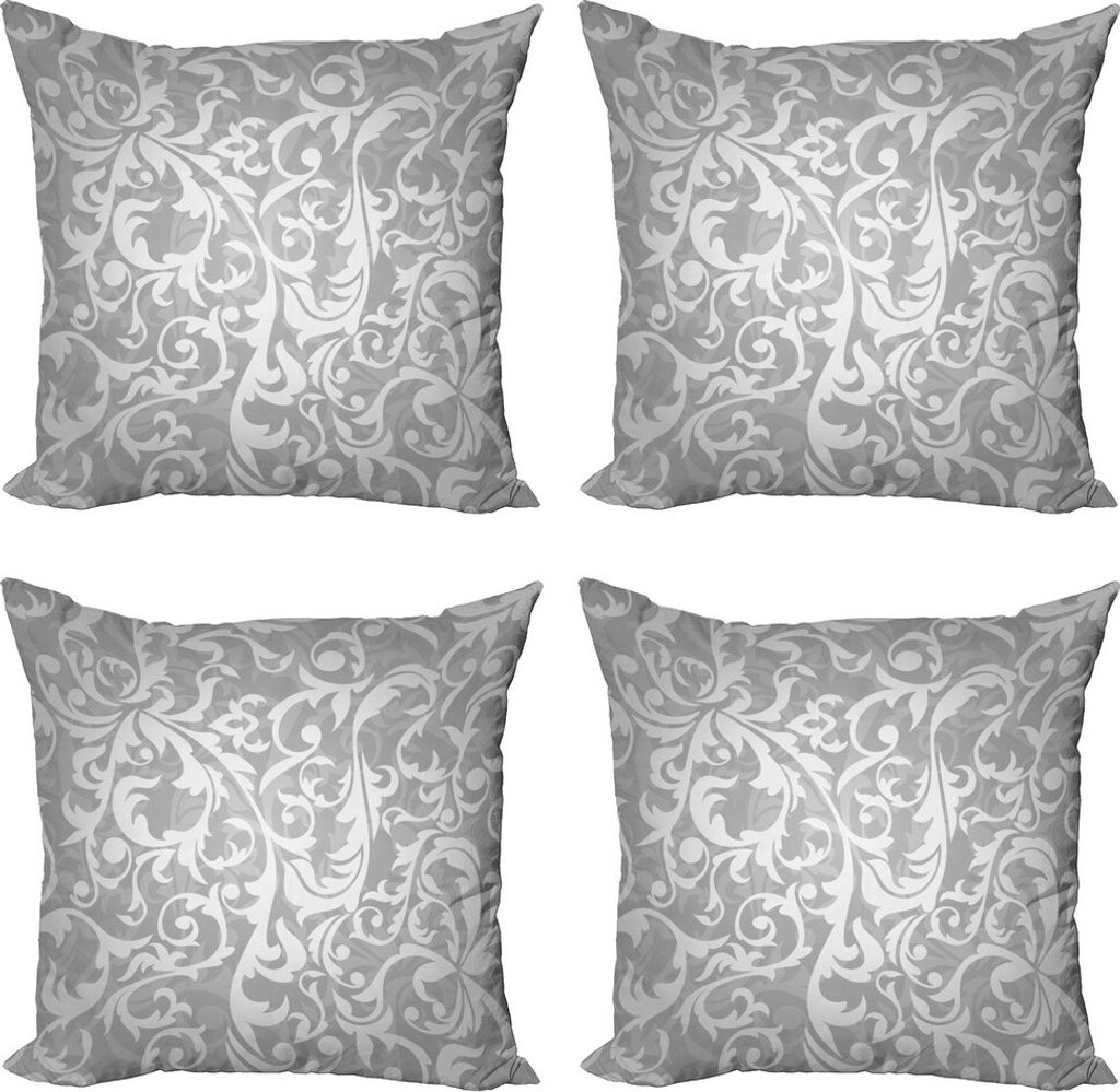 ABAKUHAUS Grau Kissenbezug Set (4 Stück), Victorian Blatt Blumen, Moderner Doppelseitiger Digitaldruck, 40 cm x 40 cm, Grau