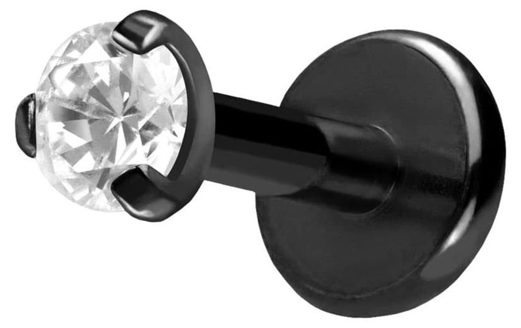 Ohrpiercing, Nasenpiercing Titan Labret mit Push Fit EINGEFASSTER KRISTALL Schwarz Stablänge: 5mm | Stabstärke: 1,2mm | Kristallgröße: 2mm